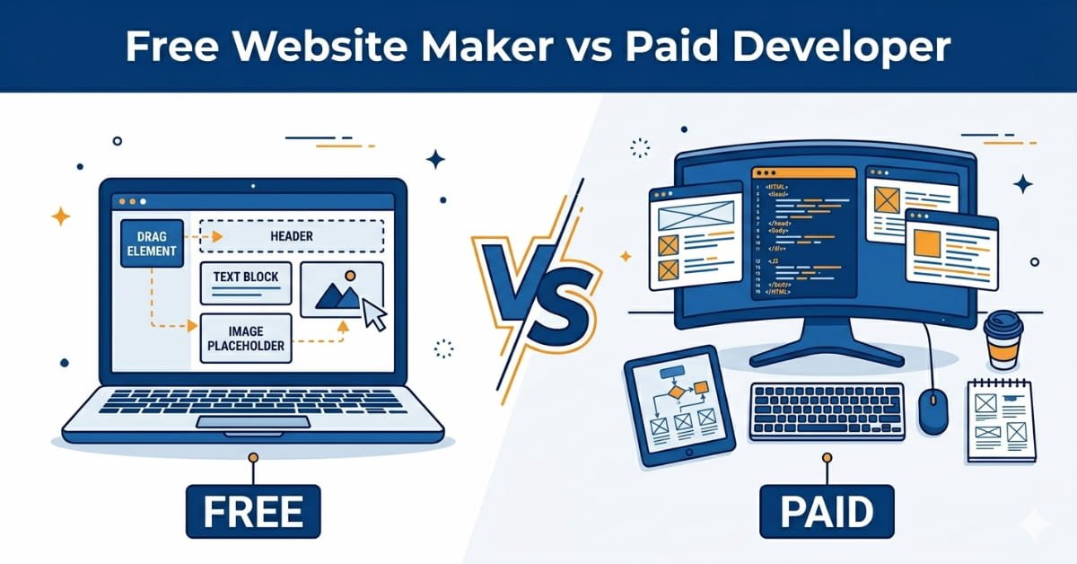 free website maker vs paid developer comparison for Indian small businesses